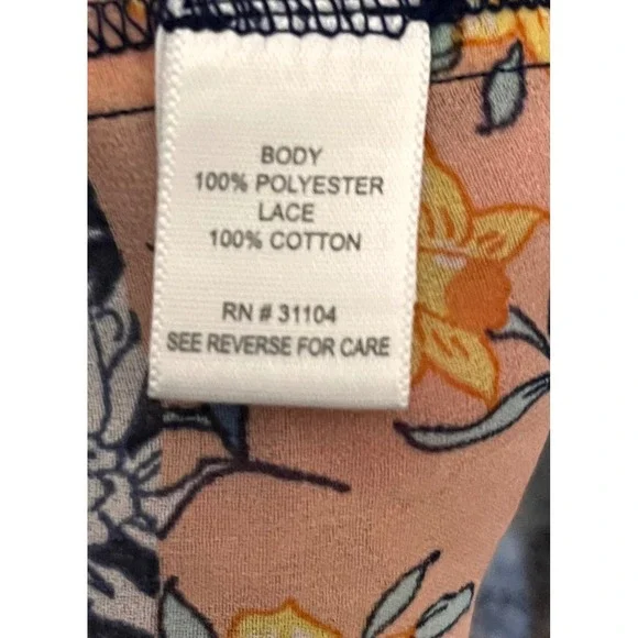 New Directions Womens XL Floral Patchwork Babydoll Blouse V-Neck Boho Lace Trim - Picture 7 of 7